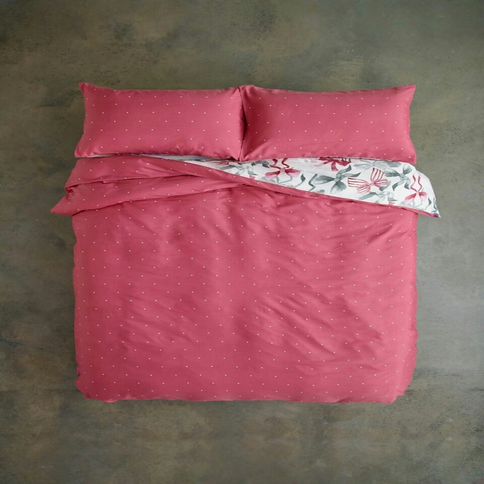 image 1 of Bows Design Cotton Rich Duvet Cover Set – 200 Thread Count Soft & Breathable Bedding Pink | Double