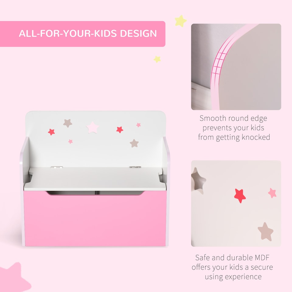 image 1 of HOMCOM Kids Wooden Toy Box Children Storage Chest Bench Organiser Bedroom Pink