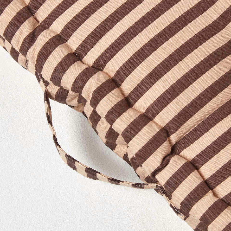 image 1 of Homescapes Cotton Brown and Beige Thin Stripe Floor Cushion - 50 x 50 cm | Cream | Beige | 50 x 50 cm