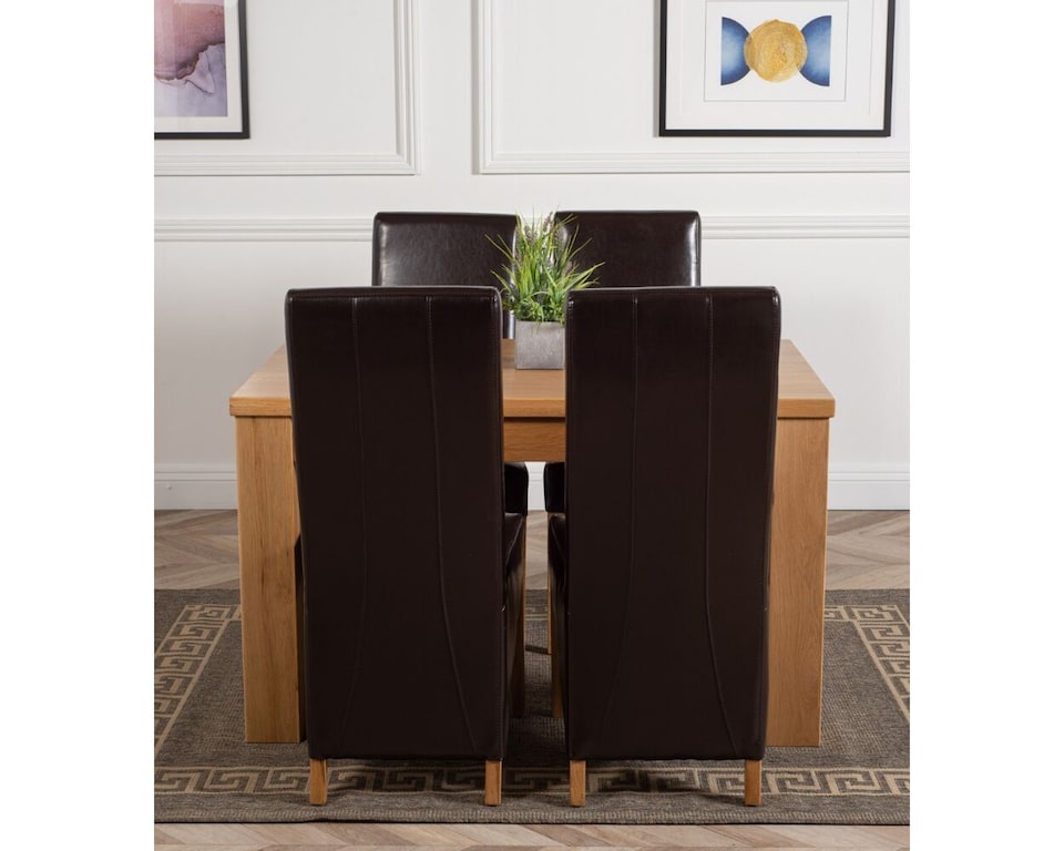 image 1 of Dakota 127 x 82cm Oak Small Dining Table and 4 Lola Leather Chairs | Brown | Brown