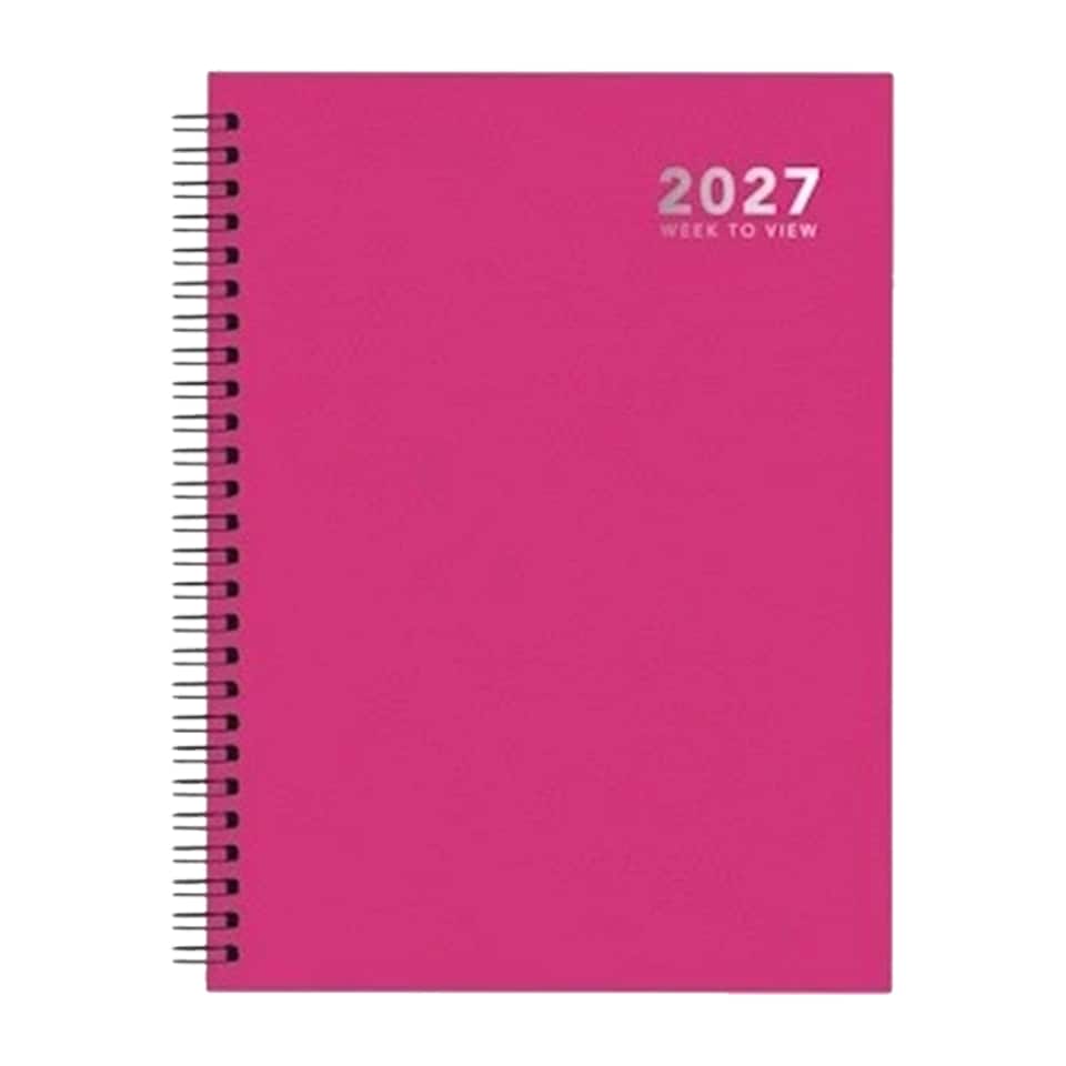 image 1 of 2027 Diary A5 Size Wiro Week to View Bright Diary Spiral Week To View Hardcover Diaries Planner Organizer (Pink)