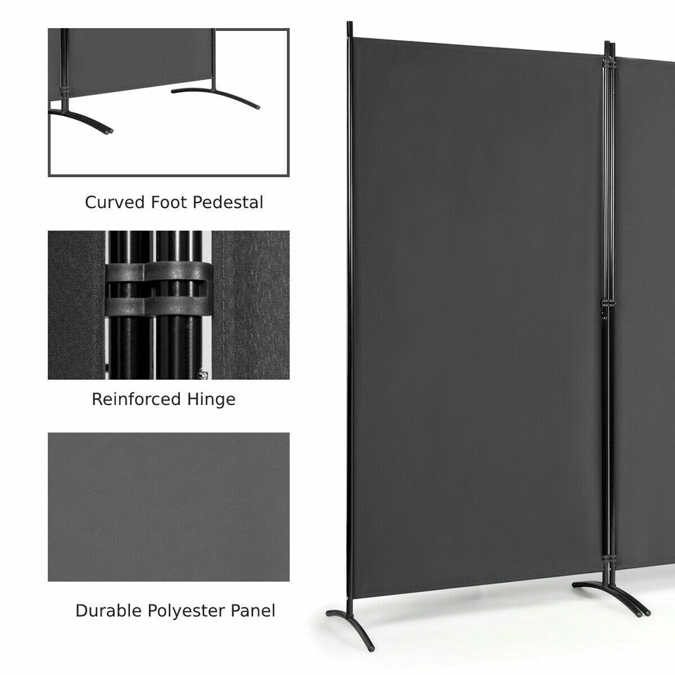 image 1 of COSTWAY 3 Panels Room Divider Folding Room Partition Grey Grey
