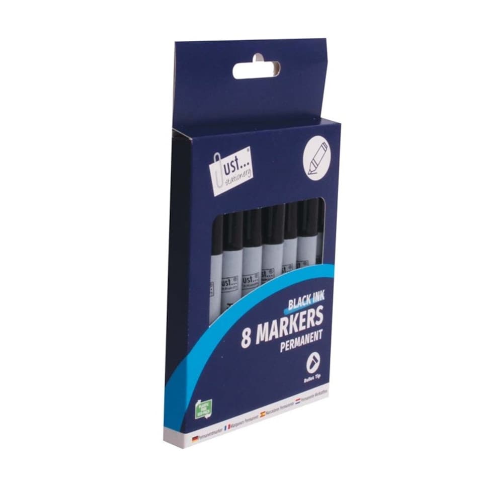 image 1 of Pack of 8 Black Bullet Tip Permanent Markers