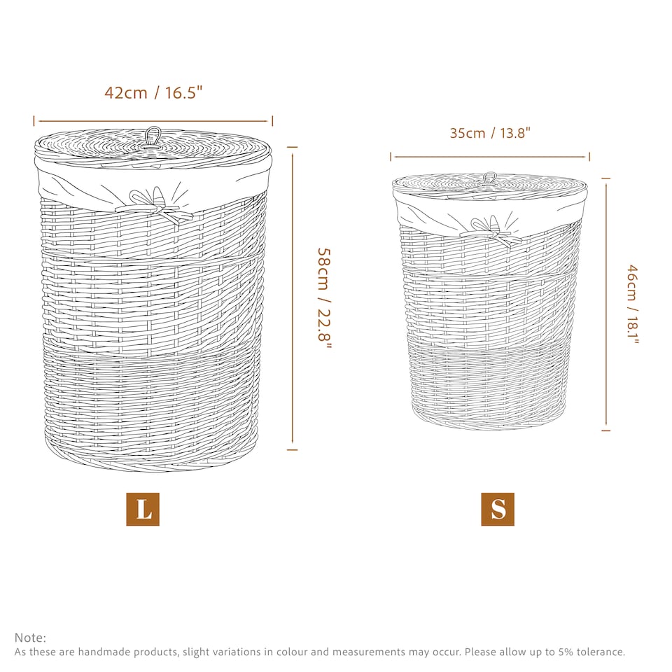image 1 of Wicker Laundry Hamper Basket, Laundry Basket with Lid, Round Washing Baskets, Wicker Wash Baskets with Lining Bathroom Storage (Grey, Medium)