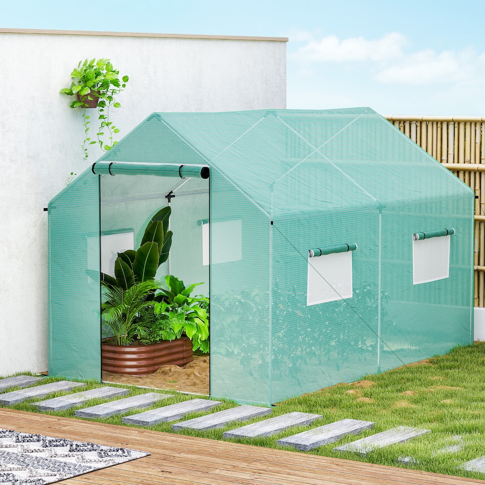 image 1 of Outsunny Tunnel Greenhouse with PE Cover, Wide Door, 2 x 3 m, Green | Green