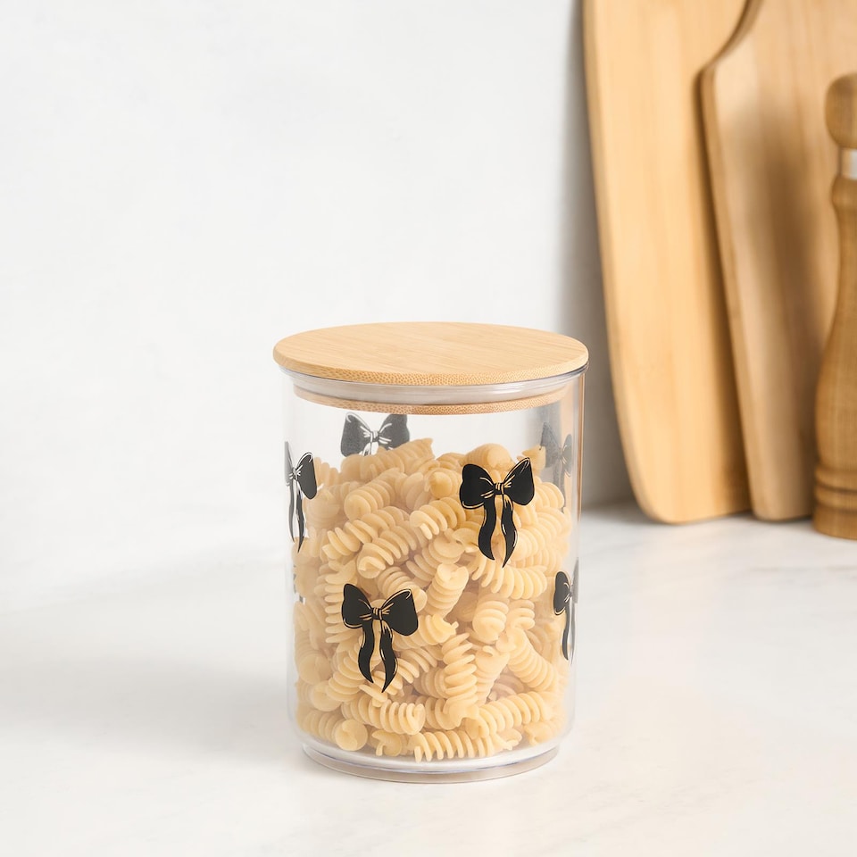 image 1 of OHS Bows Food Container Airtight Bamboo Lid Kitchen Storage Jar | Clear | Black - S | Small