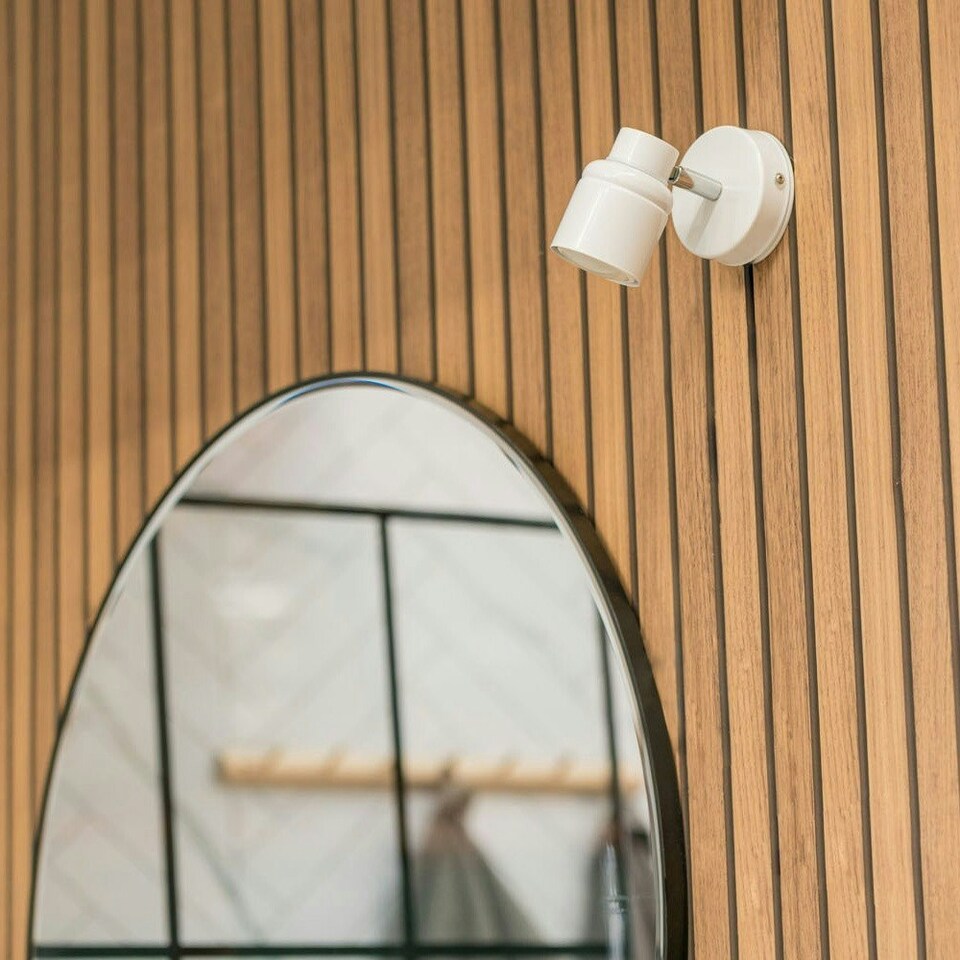 image 1 of ValueLights Benton Matte White IP44 Adjustable Wall Light & Bulb White