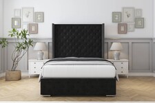 Sloomy Arundel Black Plush Bed Frame With 50" Upholstered Wingback Headboard 5' King