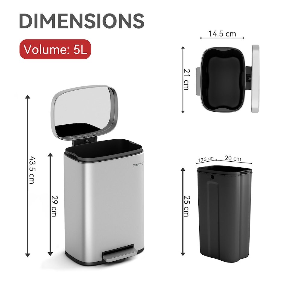 image 1 of CozyLiving 5L Kitchen Pedal Bin Bathroom & Office Compact Rubbish/Waste Bin