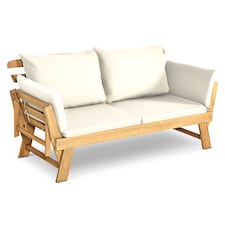 COSTWAY Outdoor Daybed Patio Convertible Couch Sofa Bed Adjustable Armrest White