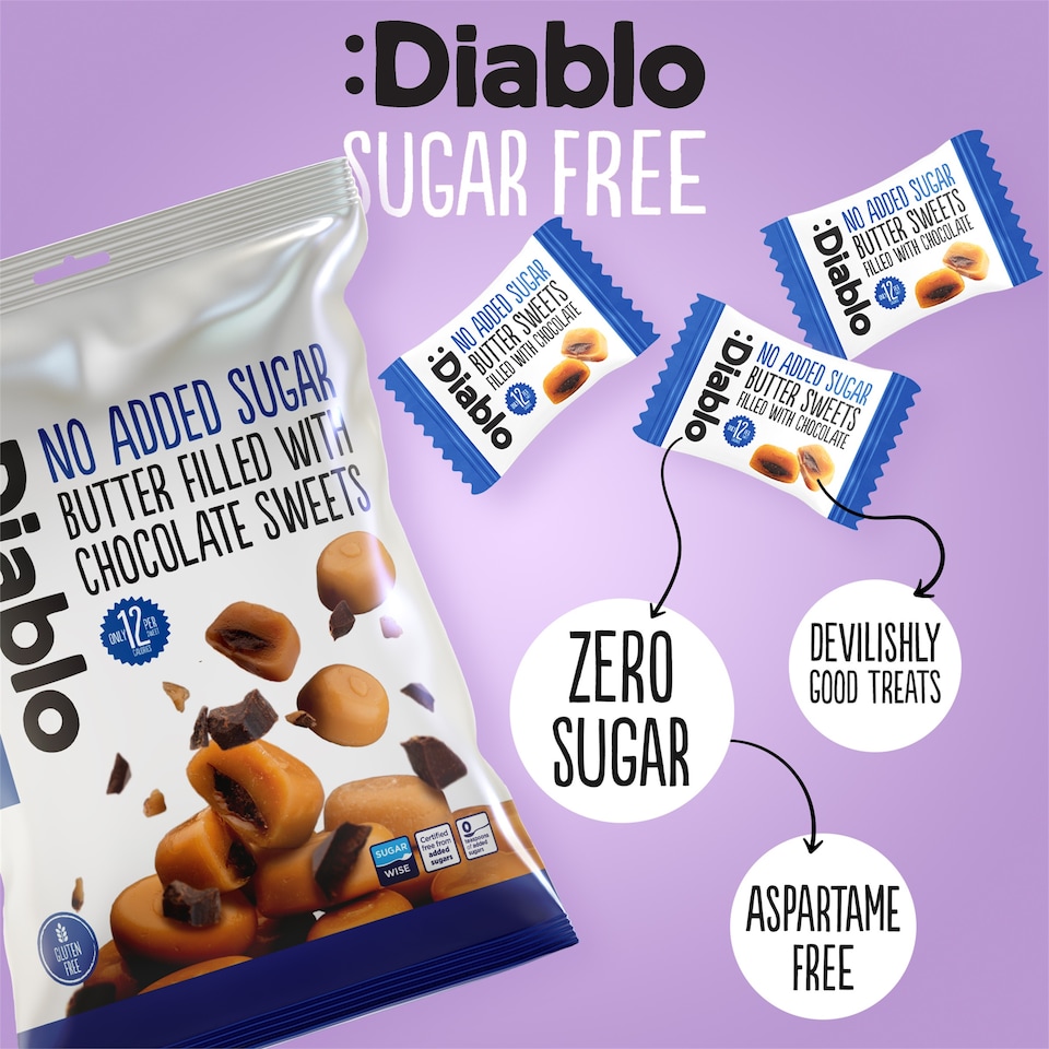 image 1 of Diablo No Added Sugar Chocolate Filled Butter Sweets 75g 6 Pack