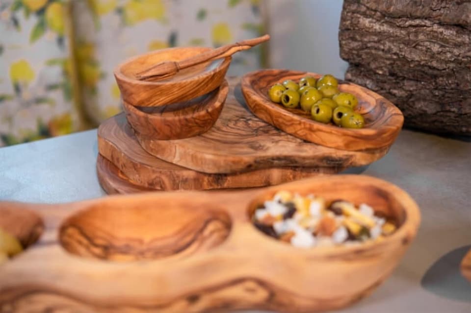 image 1 of Verano Spanish Ceramics Olive Wood 3 Section Snack Dish - 27x20cm | Multi | 1