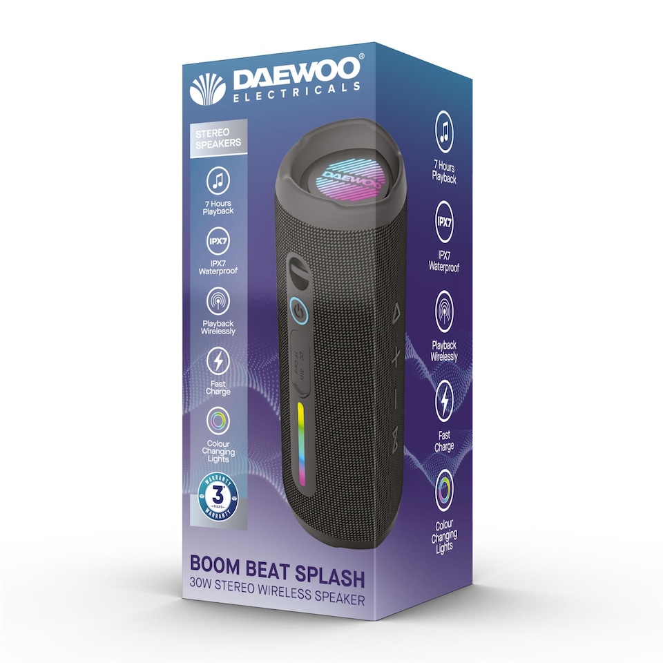 image 1 of Daewoo Boom Beat Splash 30W IPX7 Wireless Bluetooth Speaker Black