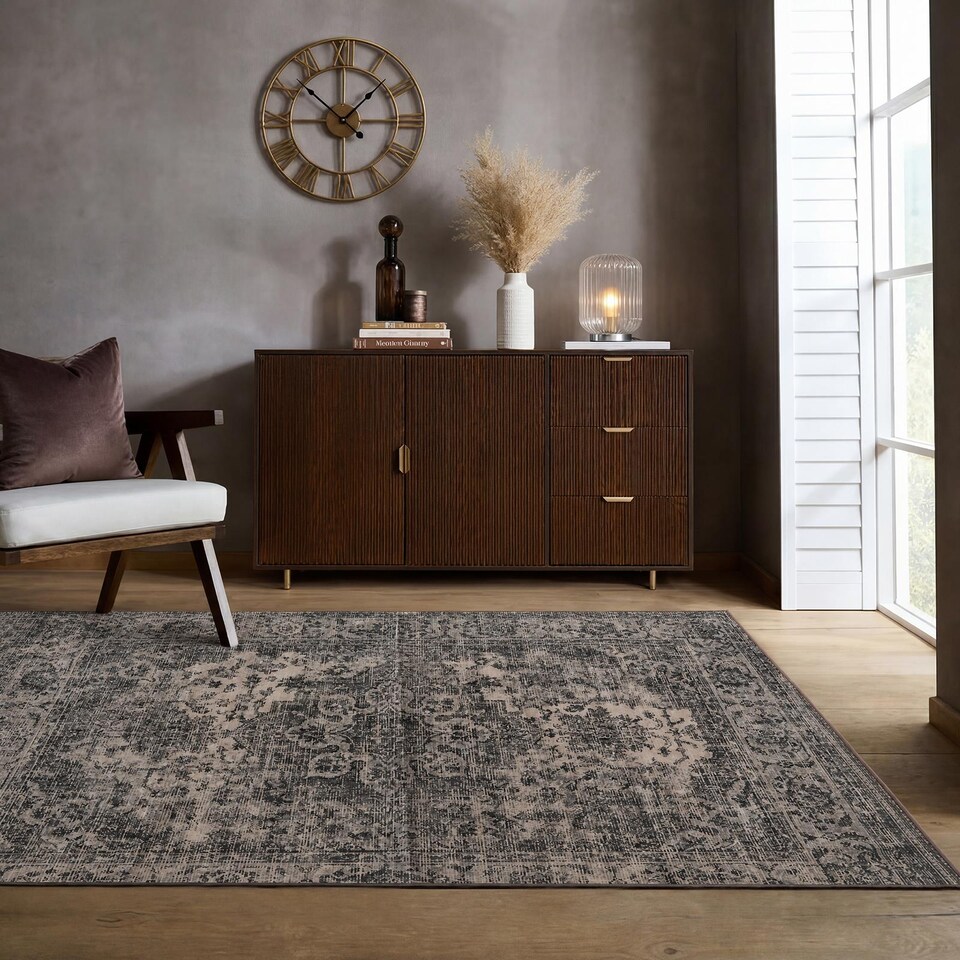image 1 of OHS Vintage Print Washable Rug Non Slip Floor Carpet Area Mat Runners