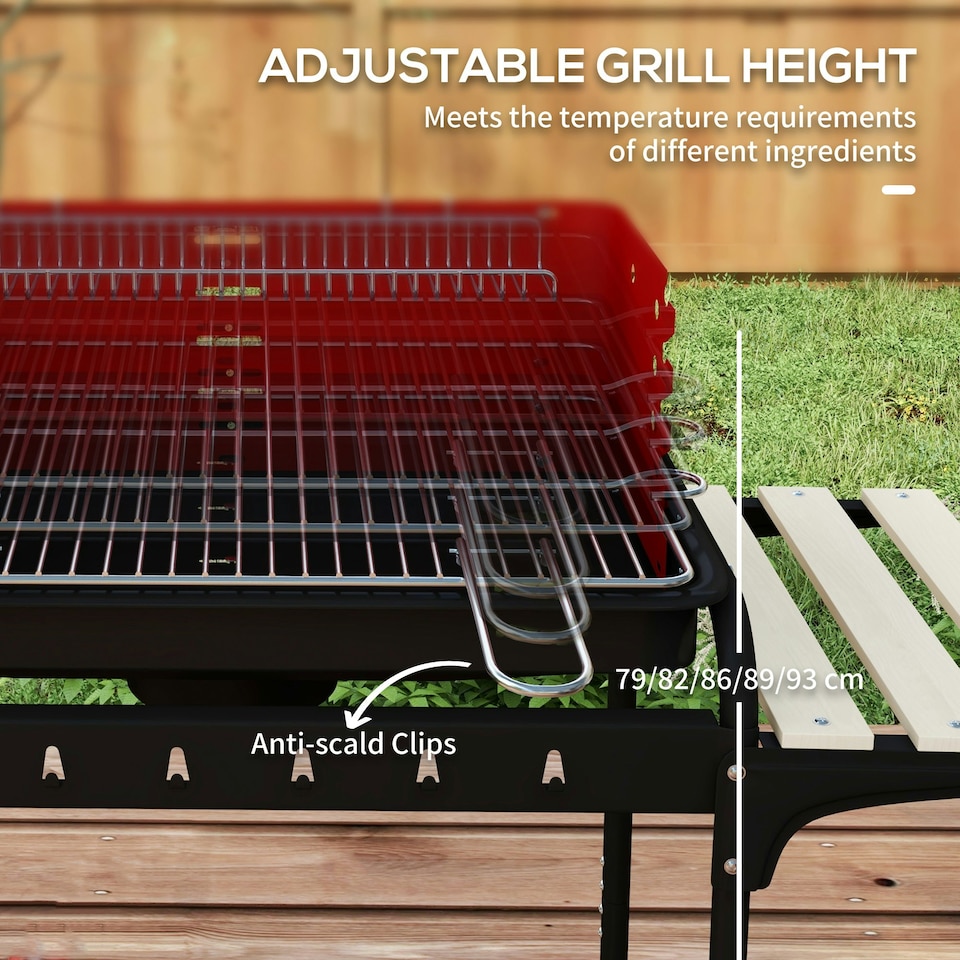 image 1 of Outsunny Charcoal Barbecue BBQ Grill Trolley W/ 5-level Grill Height Ash Catcher
