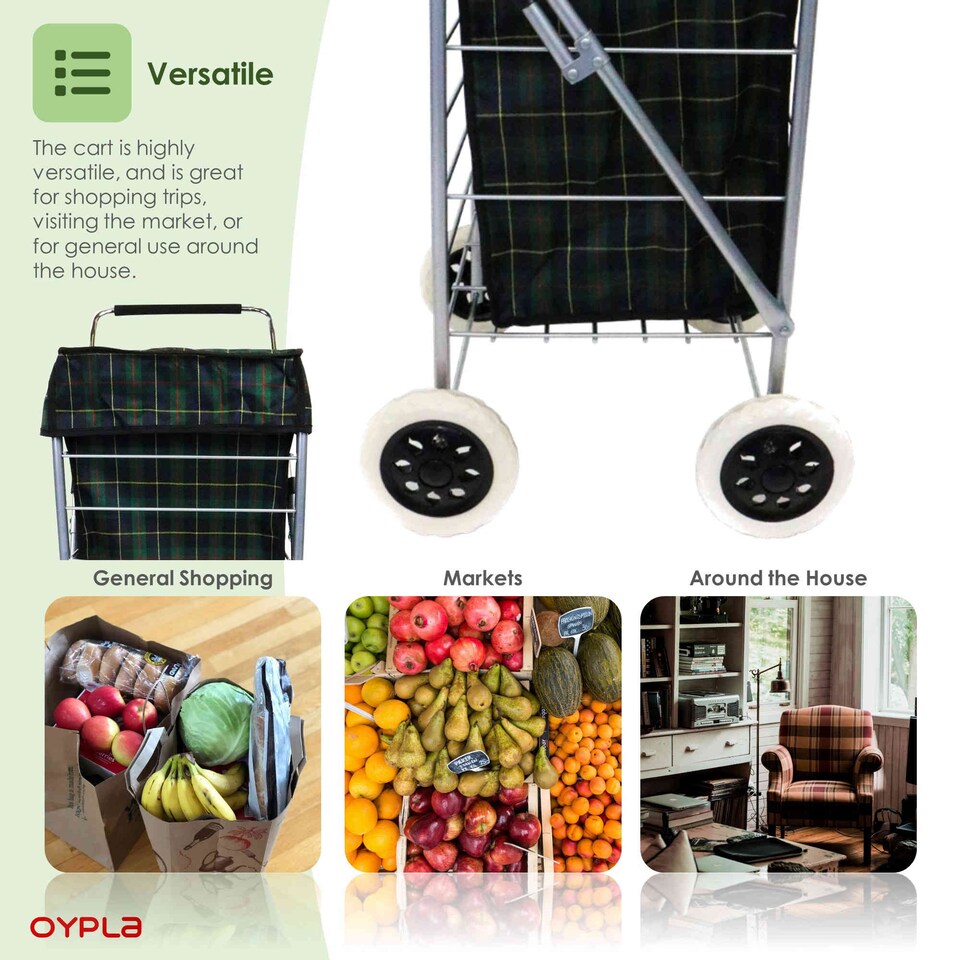image 1 of 4 Wheel Folding Shopping Trolley Bag Cart Market Laundry