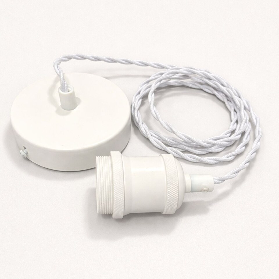 image 1 of CGC Lacey Matt White 1.5m Adjustable E27 Ceiling Pendant with Matching Ceiling Rose