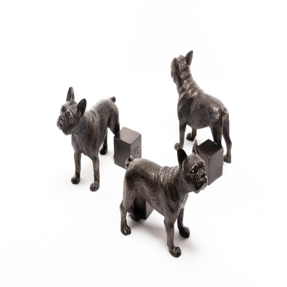 image 1 of Antique Bronze French Bulldog Plant Pot Feet - Set of 3 Bronze