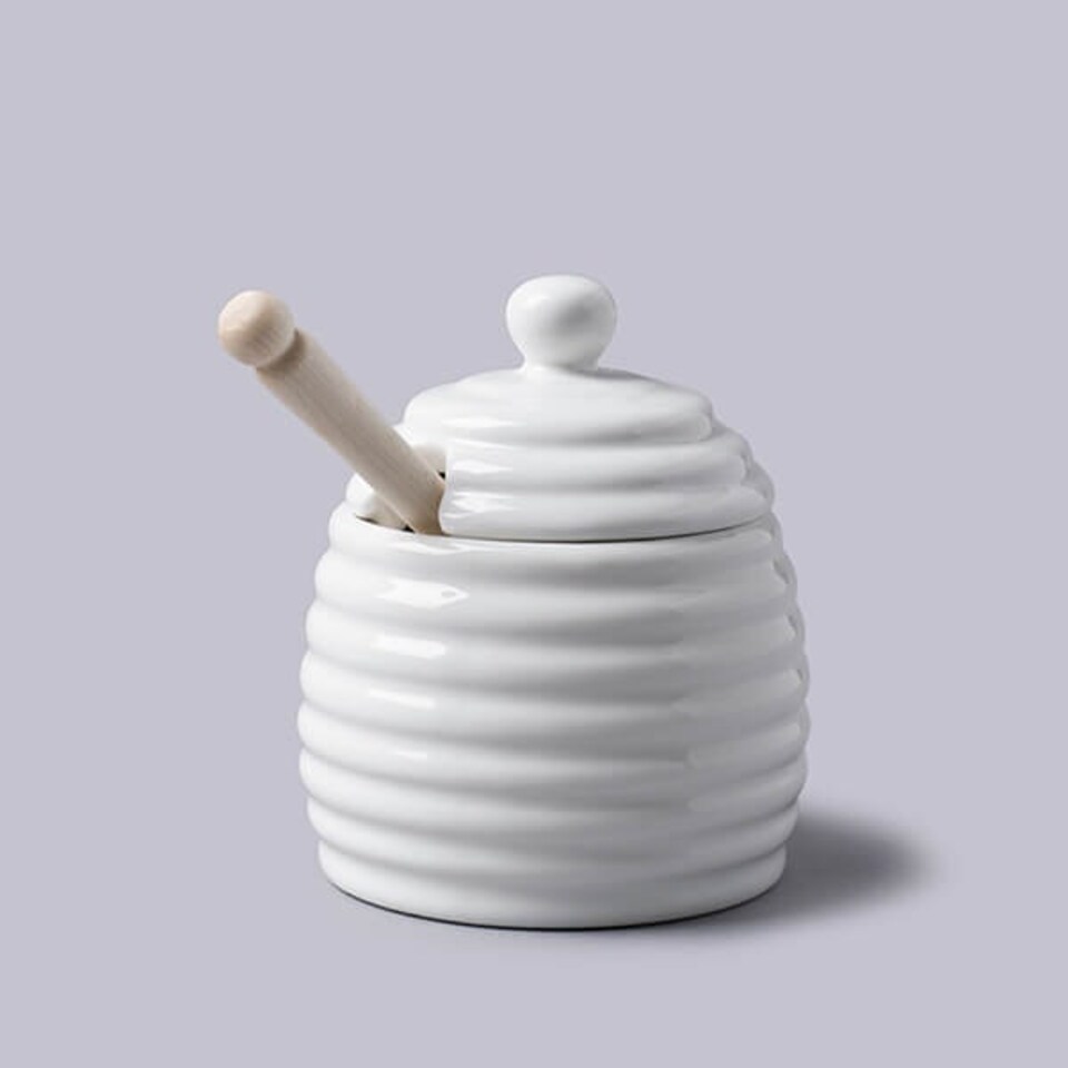 W.M.Bartleet & Sons Honey Pot with Wooden Dipper White