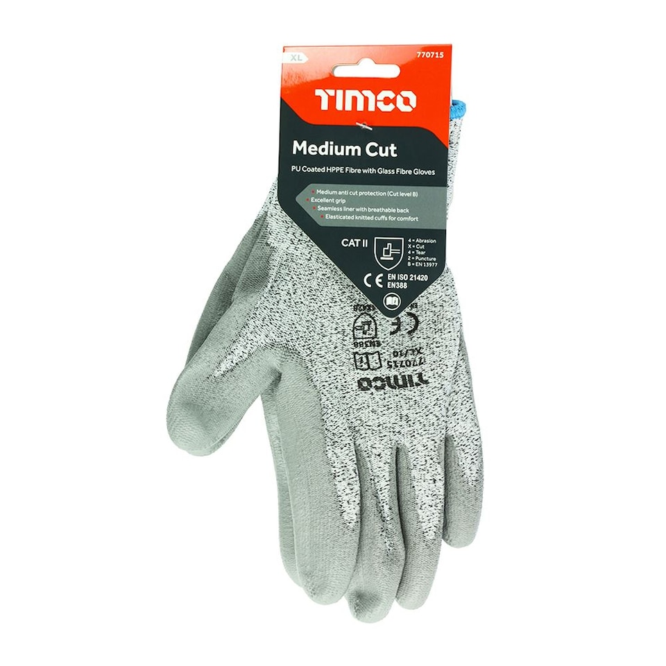 image 1 of Timco - Medium Cut Gloves - PU Coated HPPE Fibre with Glass Fibre (Size X Large - 1 Each)