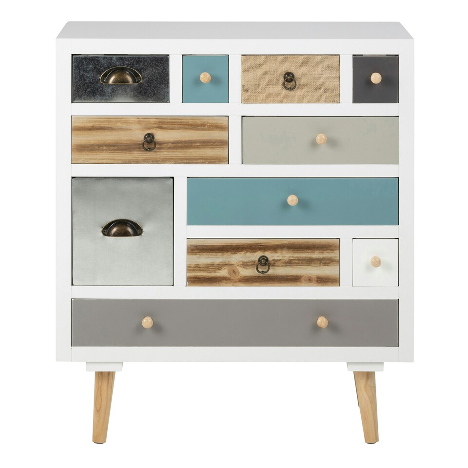 image 1 of Thais White Shabby Chic Multi Coloured 11 Drawer Chest