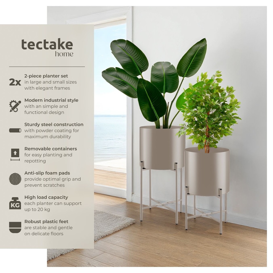 image 1 of Plant Stands Kalmar, set of 2 decorative plant pots in black steel | Brown | taupe | 31 x 31 x 56 cm | 1