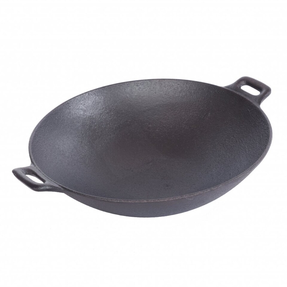 image 1 of 30cm Cast Iron Non Stick Wok Skillet Frying Cooking Pan