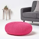 image 2 of Homescapes Hot Pink Large Round Cotton Knitted Pouffe Footstool