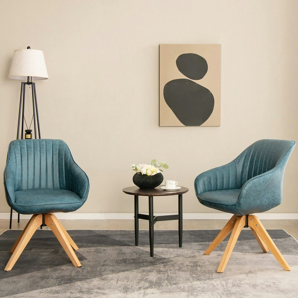 image 1 of COSTWAY Swivel Accent Chair Set of 2 Ergonomic Armchairs Blue Blue