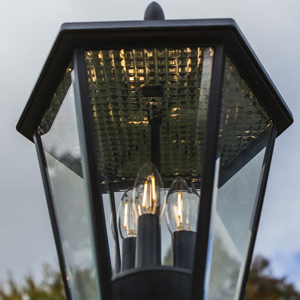 image 1 of CGC LONDON 2.3 Metre Extra-Tall Black Victorian Solar LED Post Light | Black | Black | Height: 227 cm, Width: 26.1 cm, Depth: 31 cm