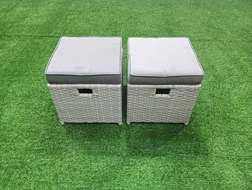 image 1 of Fimous Wicker PE Rattan Sofa Garden Furniture Set with Armchair Square Coffee Table 2 Small Footstools Side Table Light Grey Mixed