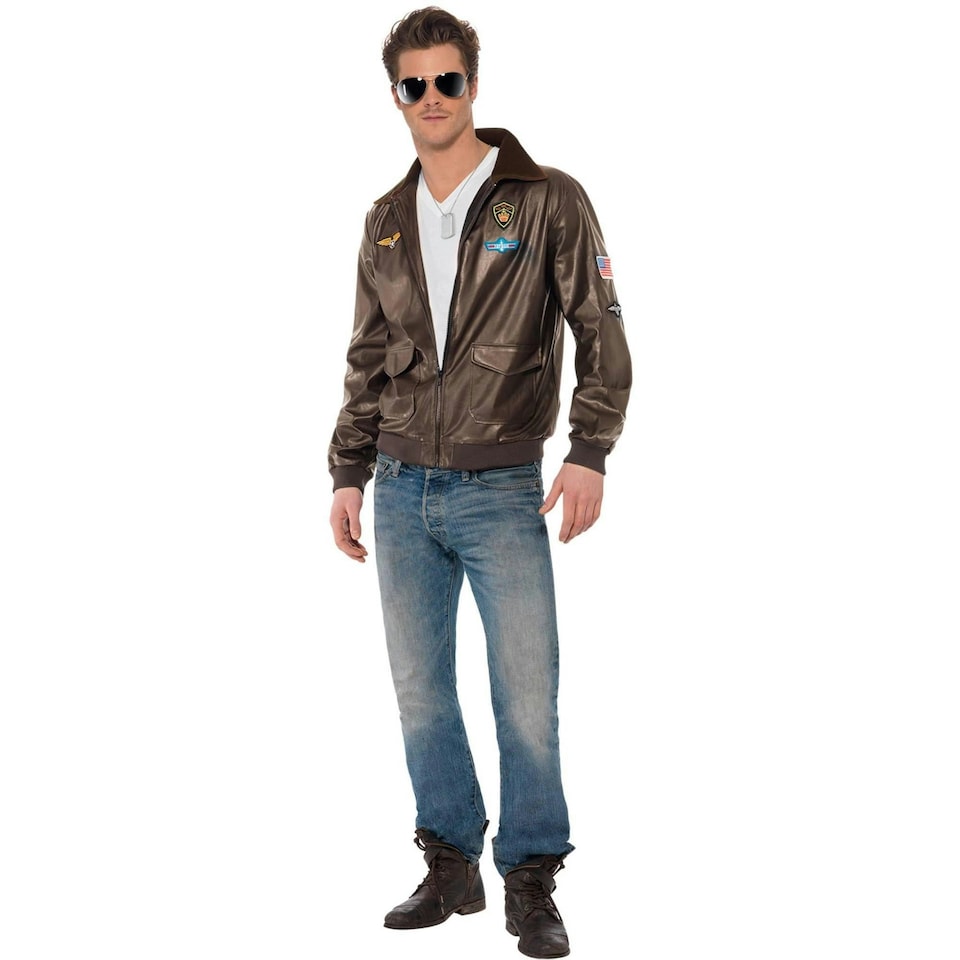 image 1 of Top Gun Unisex Adult Costume Jacket - Brown - XS | Multi | XS