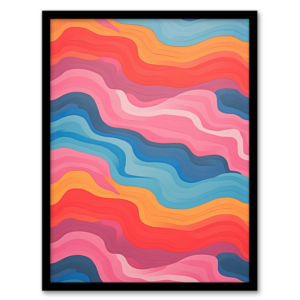 image 1 of Abstract Pastel Waves Pink Yellow Red Acrylic Black Framed Wall Art Print A4