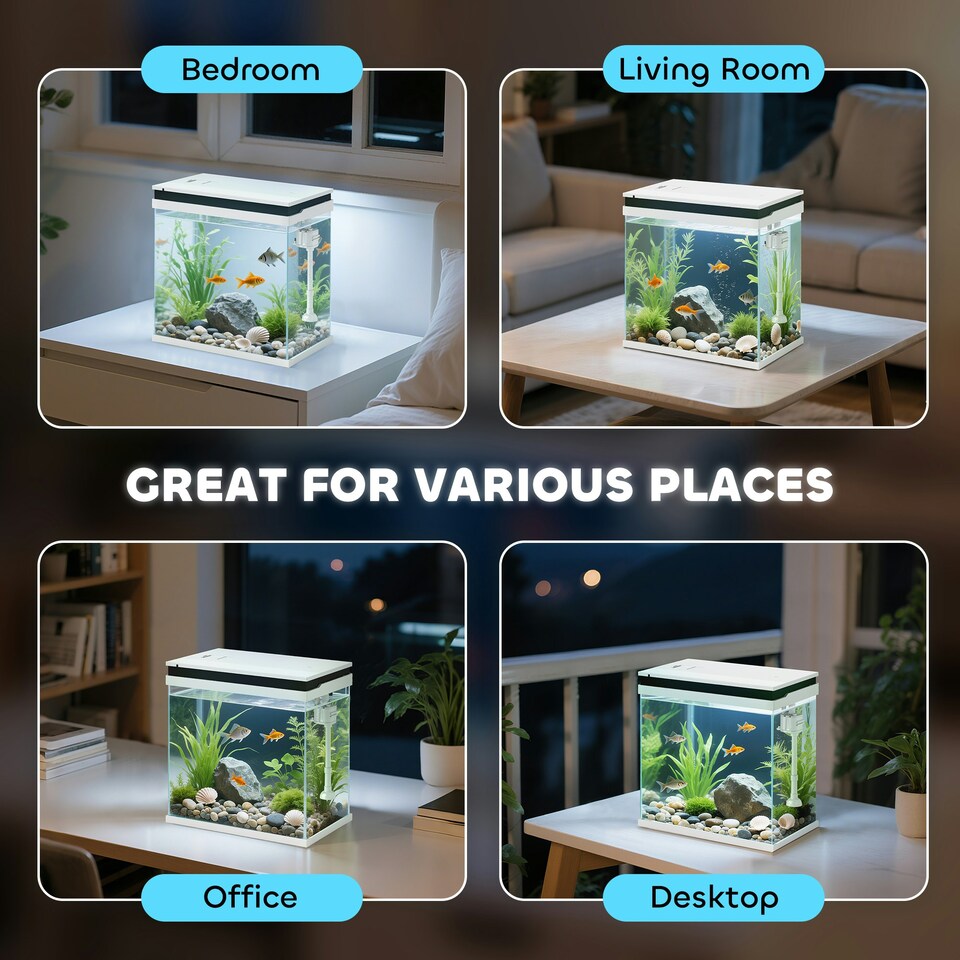 image 1 of PawHut 14L Small Fish Tank with Filter System, LED Lights, Water Pump, White