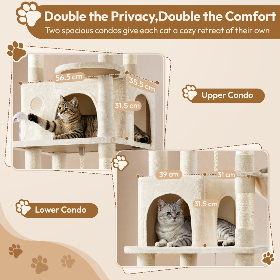 image 1 of Yaheetech 210cm Multi-Level Cat Tree with Large Top Perch, 2 Cat Condos, Hammock & Basket, Sisal Scratching Posts, Heavy Duty Cat Tower for Indoor Cats, Beige