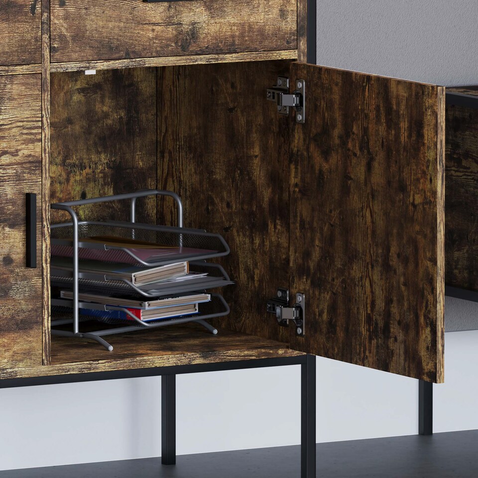 image 1 of Vida Designs Brooklyn 2 Door 2 Drawer Sideboard Industrial Buffet Cabinet Storage, Dark Wood | Black | Dark Wood | 1