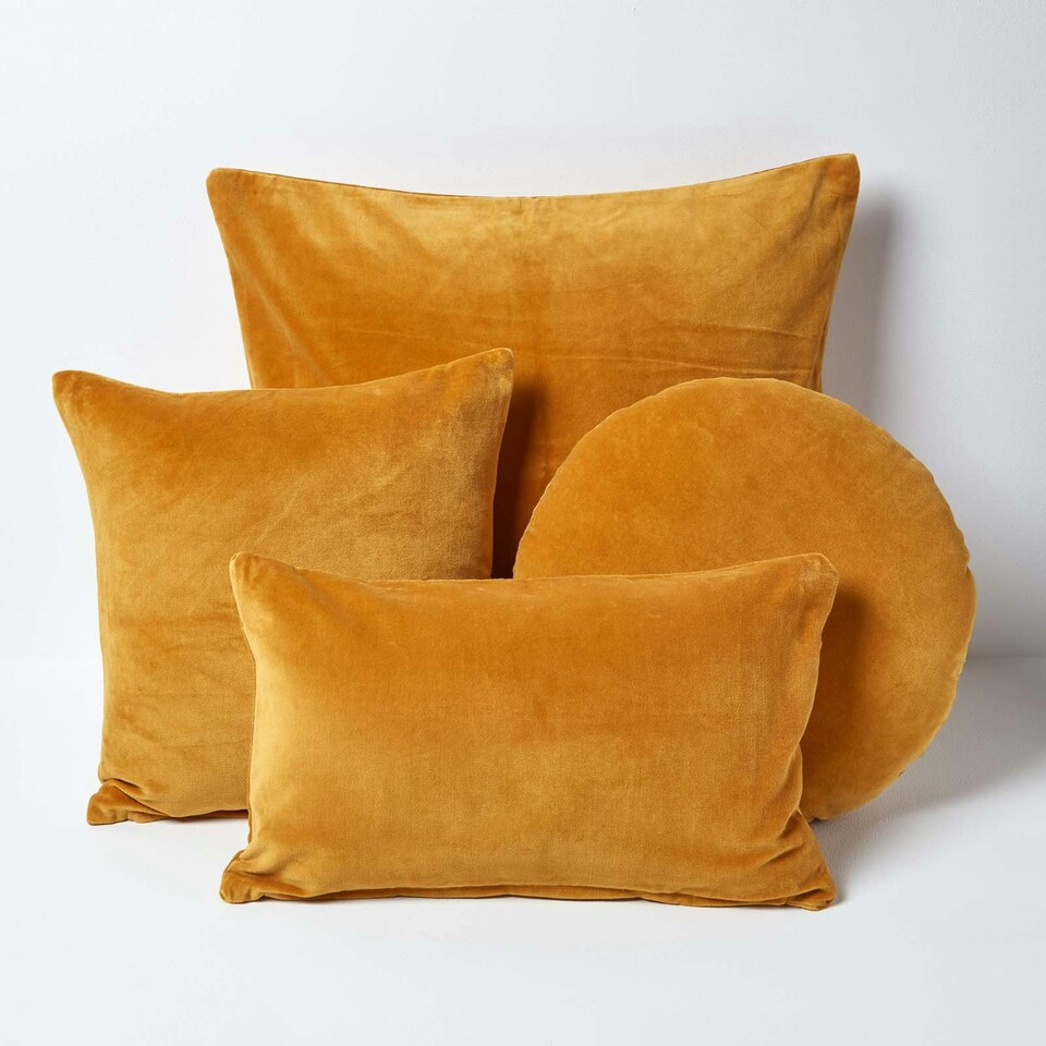 image 1 of Homescapes Set of 2 Mustard Velvet Cushion Covers - 40 x 40 cm Yellow