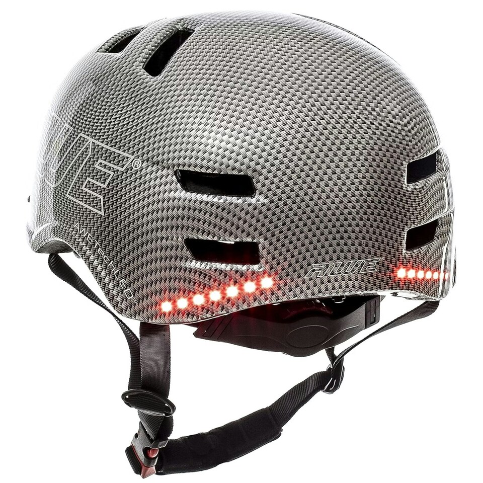 image 1 of AWETech LED USB Rechargeable In Mould Bike Helmet 360 MEGAVisibility Graphite Medium 55-58cm Silver | M