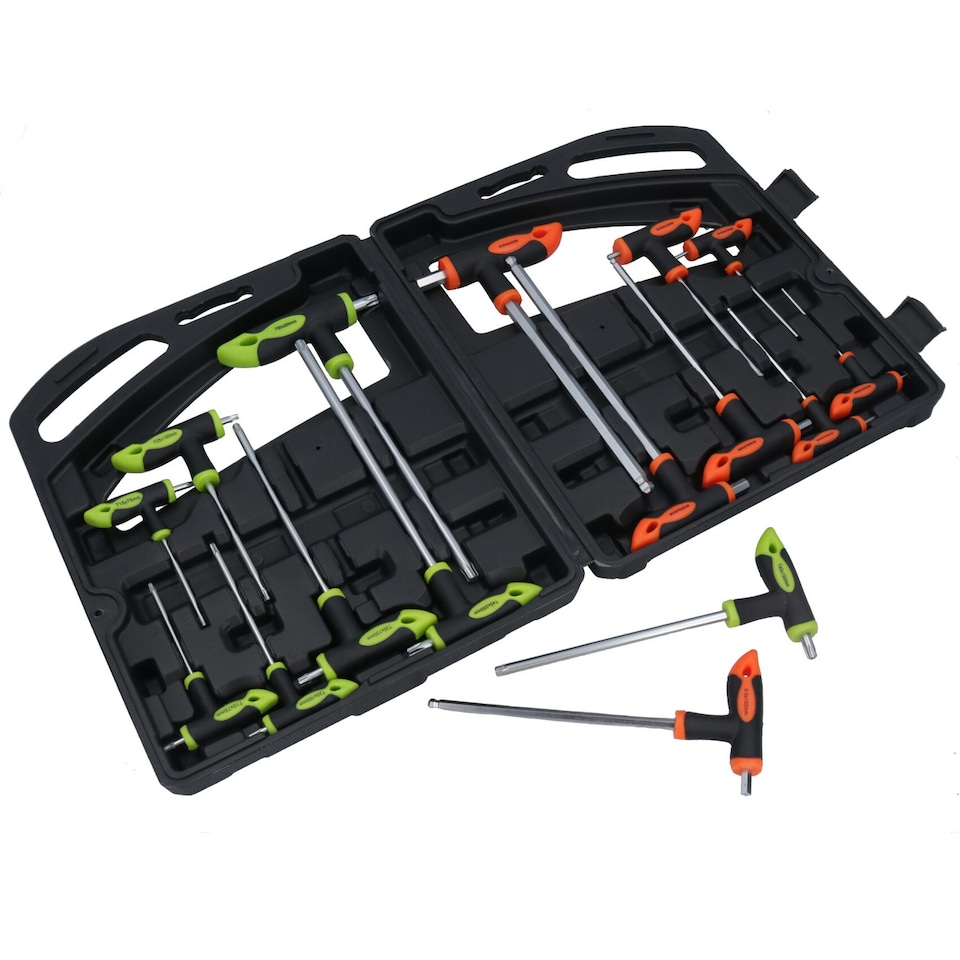 image 1 of 16pc Hex and Star (Torx and Allen) Alan Allan Screwdriver T-Handle Set TE076