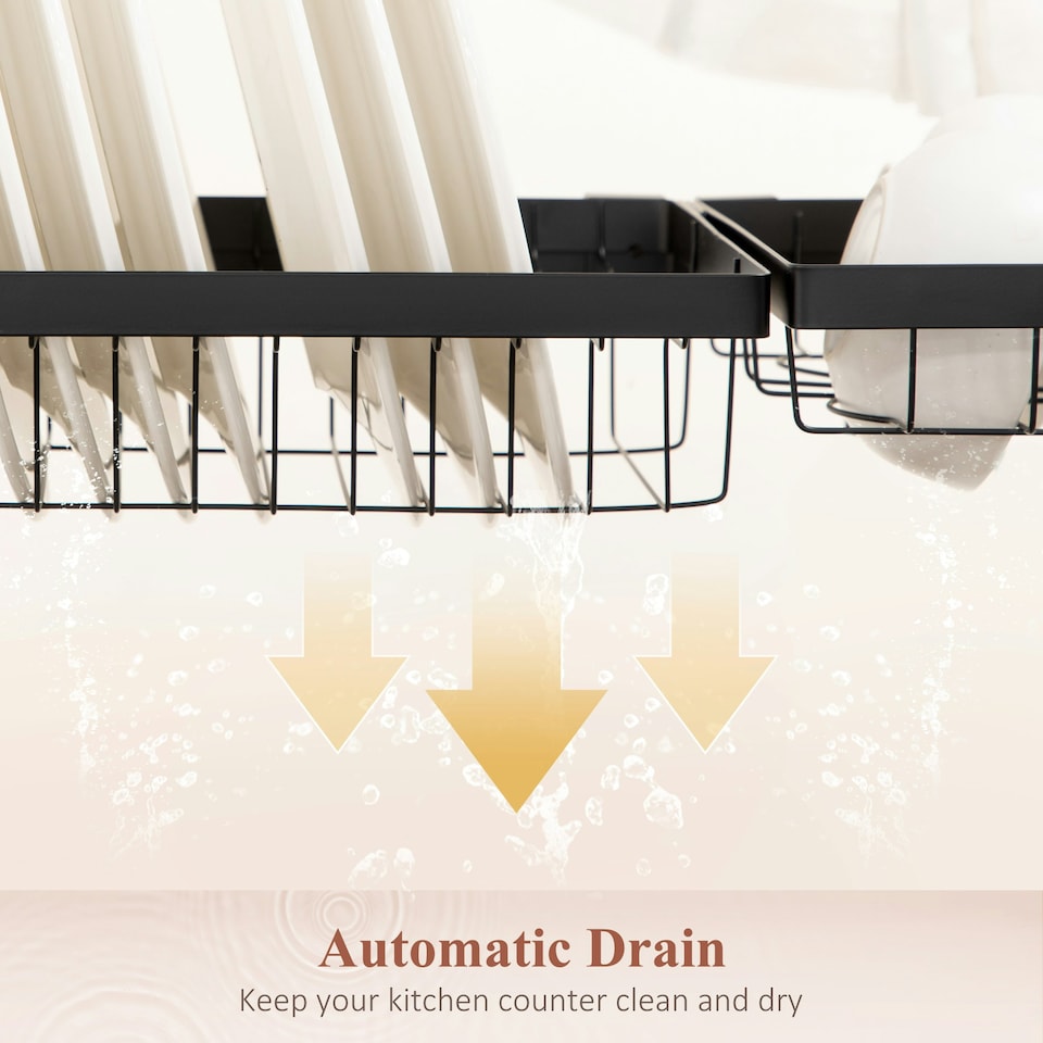image 1 of HOMCOM 2 Tier Dish Rack, Over The Sink Dish Drainer Rack for Kitchen, Black