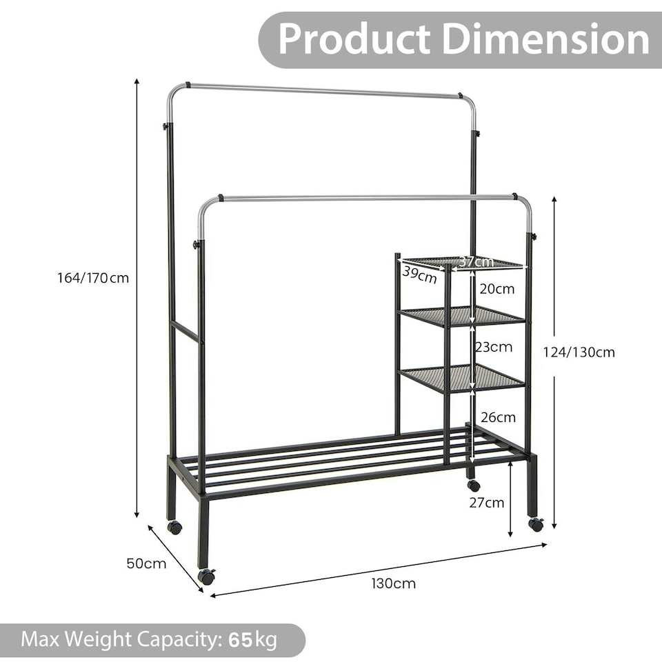 image 1 of CISTWAY Clothes Drying Rack Double Rods Garment Rack Siliver