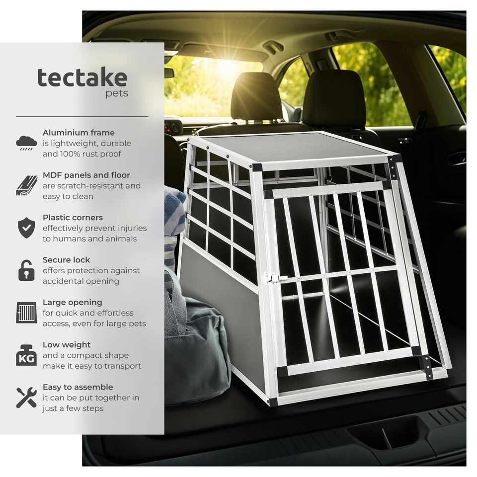 image 1 of Aluminium Pet Car Crate Travel Cage Dog Puppy Cat Transport Kennel 2 sizes - 90x65x69.5cm