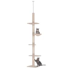 PawHut Floor to Ceiling Cat Tree 5-Tier Climbing Tower Scratching Post Beige
