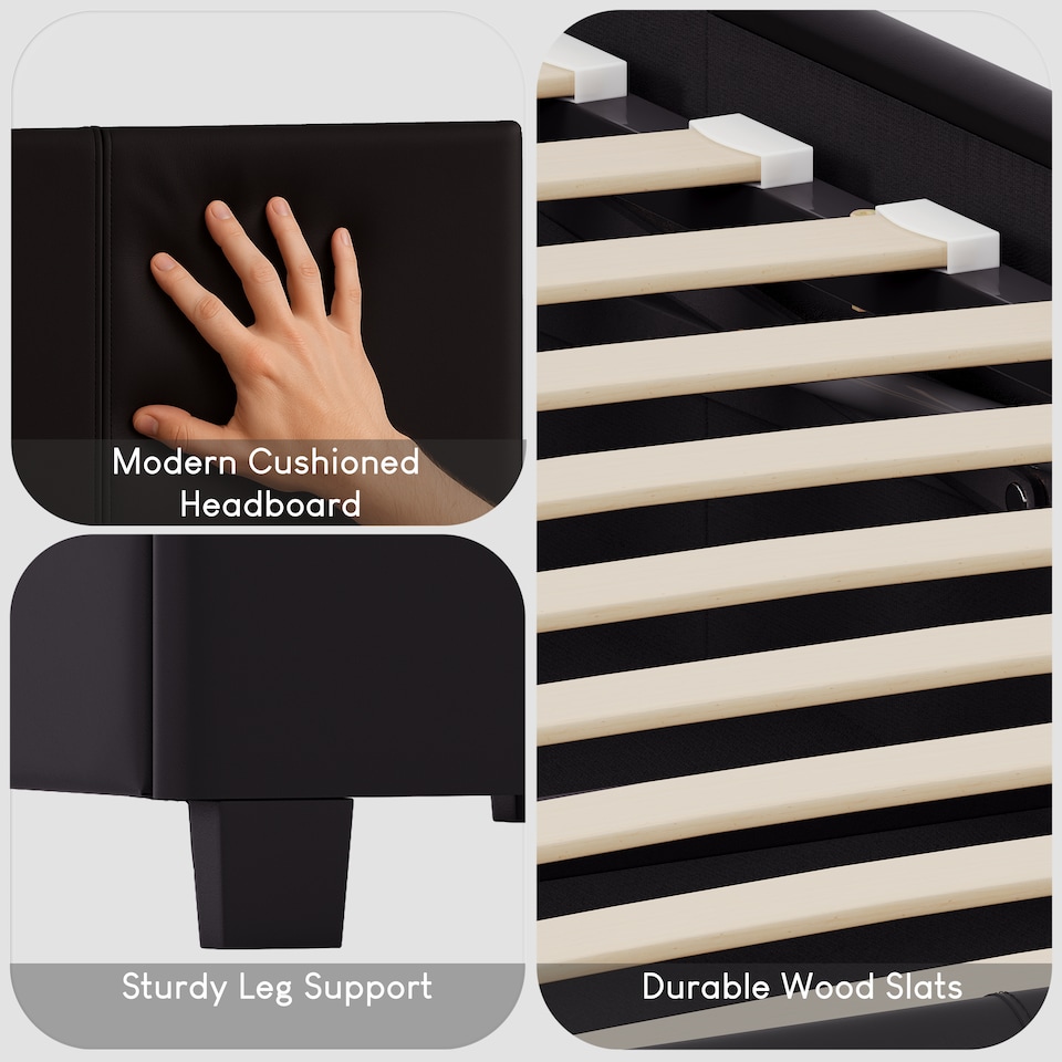 image 1 of Vida Designs Lisbon 4ft6 Double Bed Faux Leather, Black, 135 x 190cm