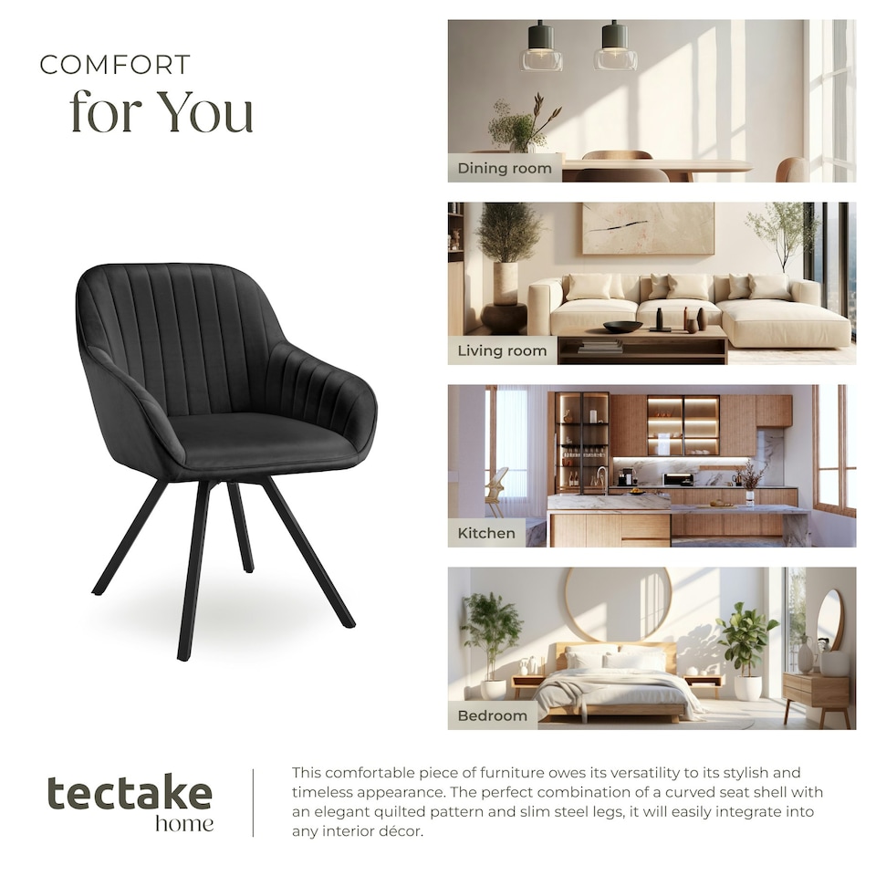 image 1 of Lounge Armchair Living Room Accent Chair 360 Swivel Slim Steel Legs Velvet Fabric  - per piece Black