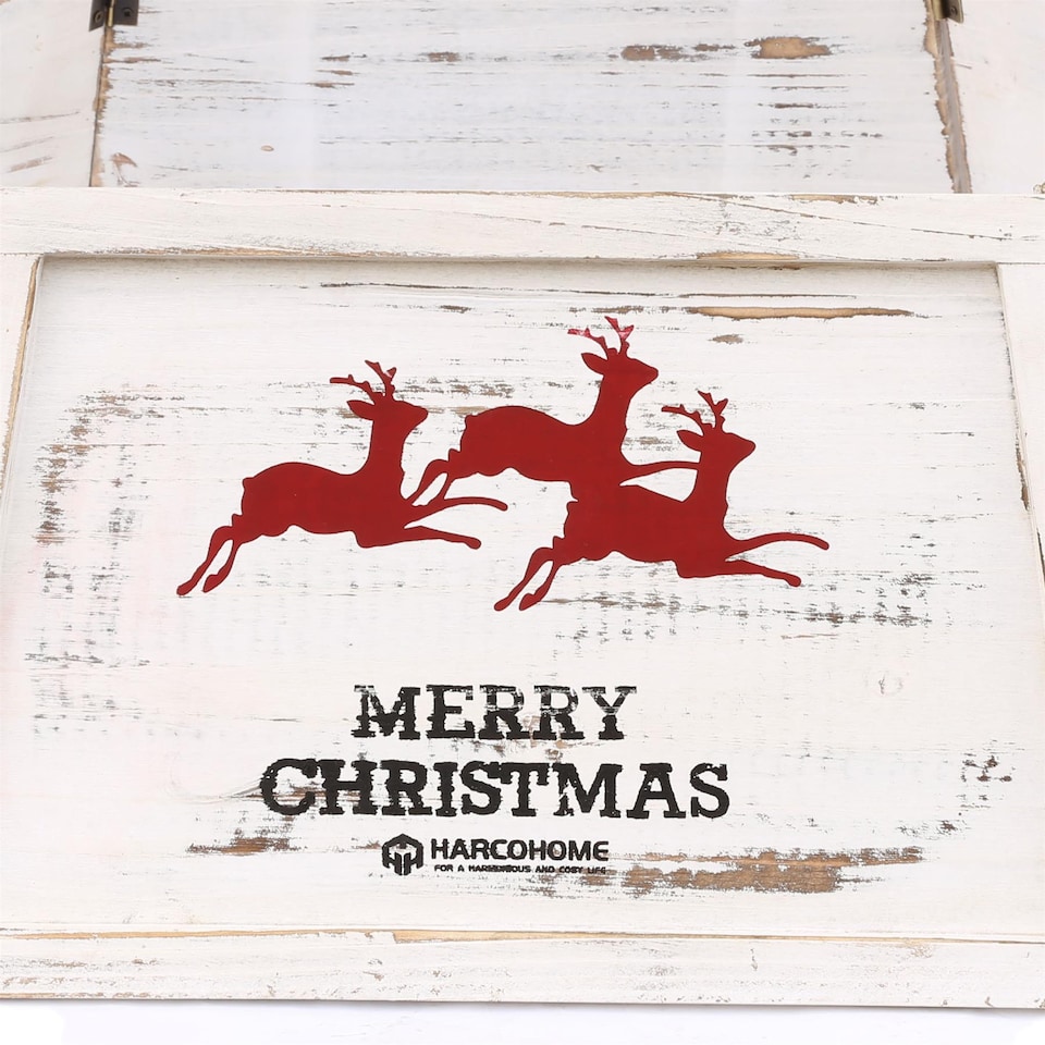 image 1 of 31.5 Inch Wooden Hexagon Christmas Tree Collar in Distressed White Finish