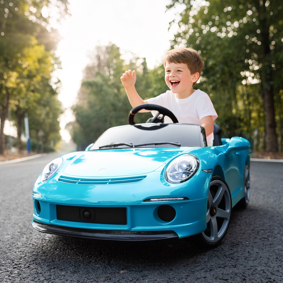 image 1 of AIYAPLAY RUF GT Licensed Electric Car for Kids, 12V Kids Ride on Car with Suspension System, Remote Control, Music, Horn, USB, Slow Start and Safety Belt for 3-5 Years Old Boys and Girls | Blue