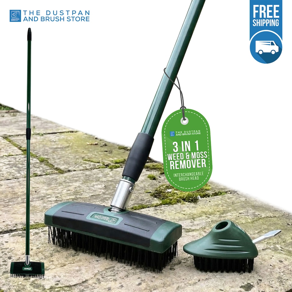 image 1 of Weed Remover Tool Wire Brush Scraper Set with Metal Broom & Weed Removal Head