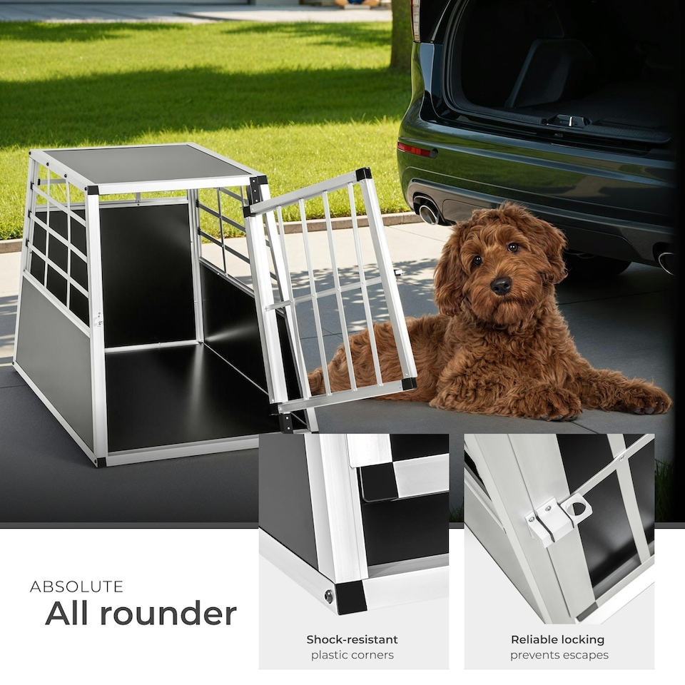 image 1 of Aluminium Pet Car Crate Travel Cage Dog Puppy Cat Transport Kennel 2 sizes - 90x65x69.5cm
