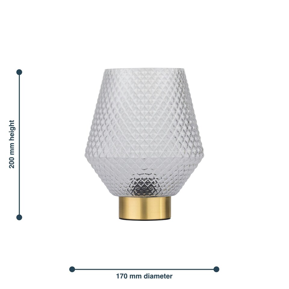 image 1 of Set of 2 Porter - Battery Operated Satin Brass Lamps Clear Tex Glass Bronze | Clear